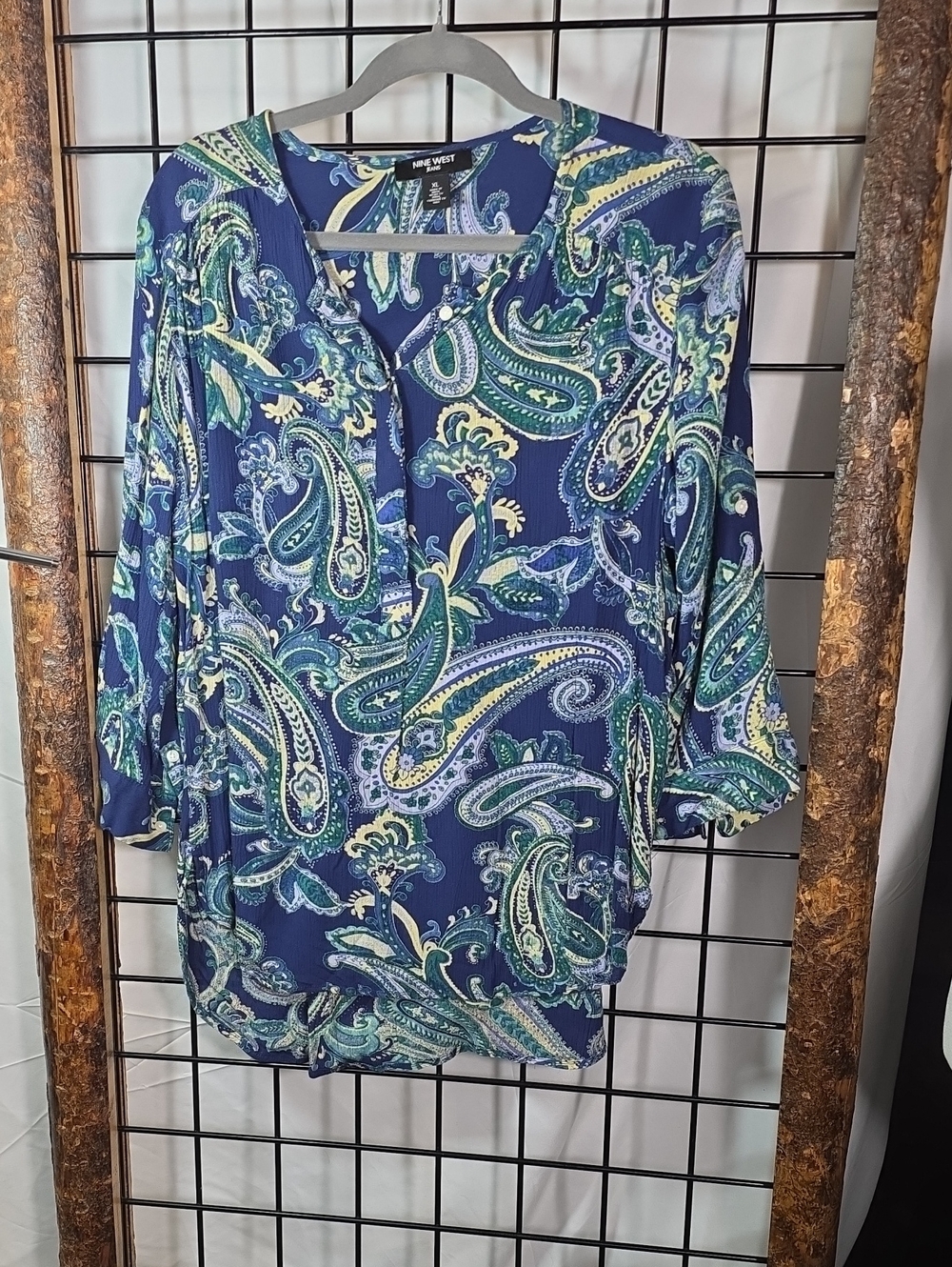 Nine West Navy Paisley Tunic with Teal and Cream Details